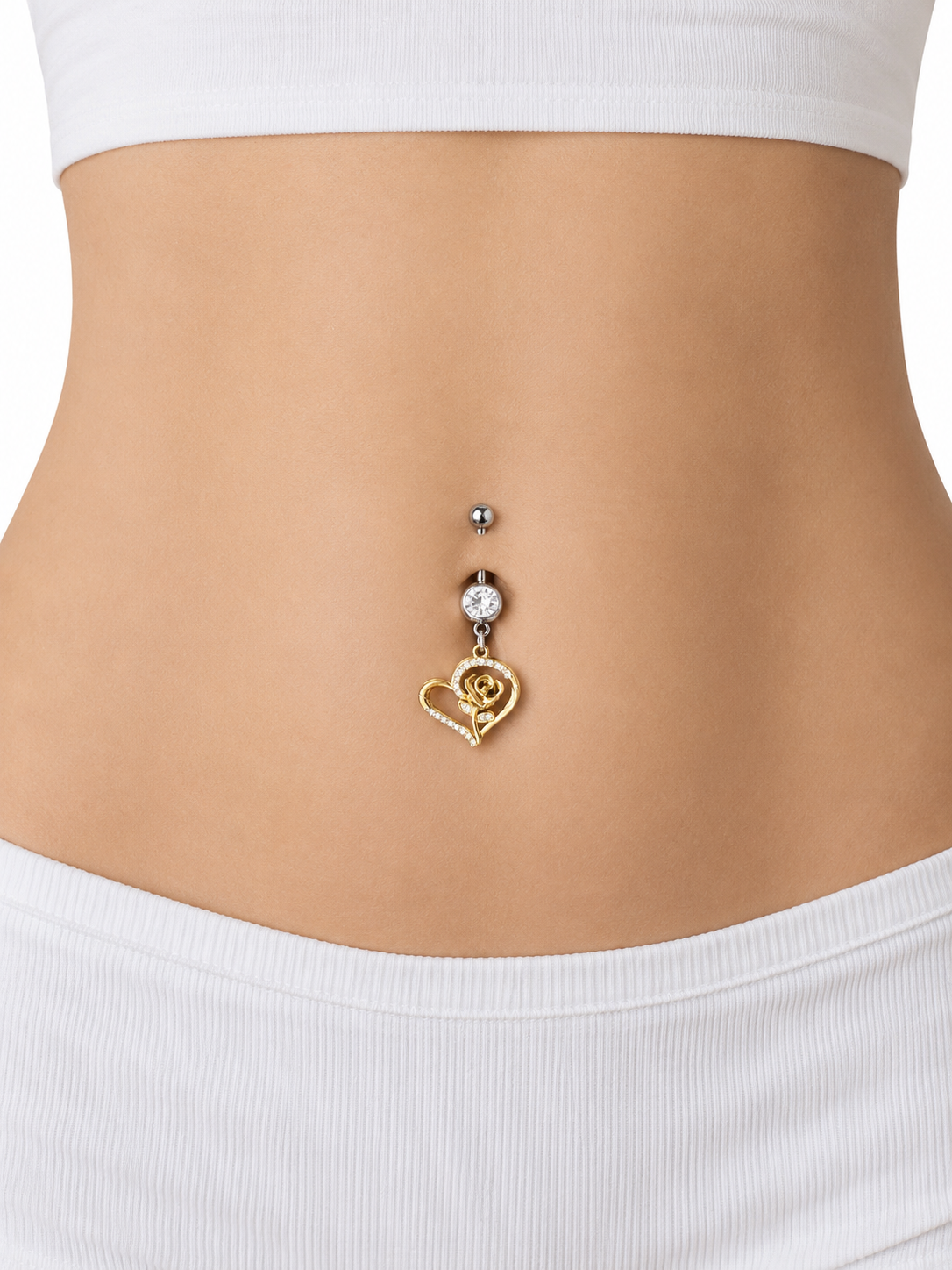 GOLD HEART ROSE BELLY RING