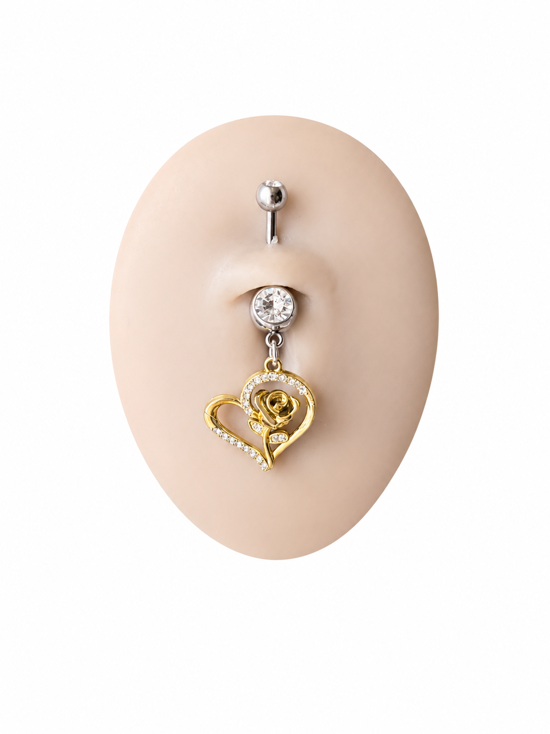 GOLD HEART ROSE BELLY RING
